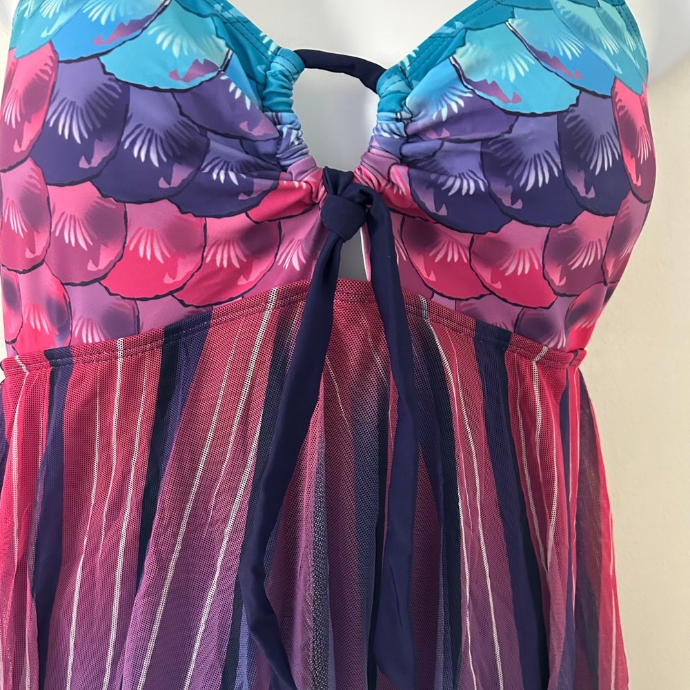 Women's Colorful Mesh Flowy Padded Adjustable Straps Swimsuit Dress 3XL NWOT - Picture 3 of 10